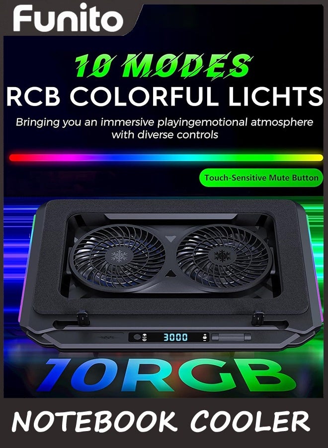 Funito ألعاب لوحة تبريد الكمبيوتر المحمول مع مزدوج توربو ضغط الهواء مبرد الكمبيوتر المحمول,RGB الألعاب الغلاف الجوي ضوء تعديل الزاوية,360 درجة حول قناة الهواء,تبديد الحرارة بكفاءة شاملة لفاريو - Image 3